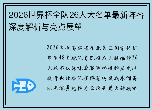 2026世界杯全队26人大名单最新阵容深度解析与亮点展望